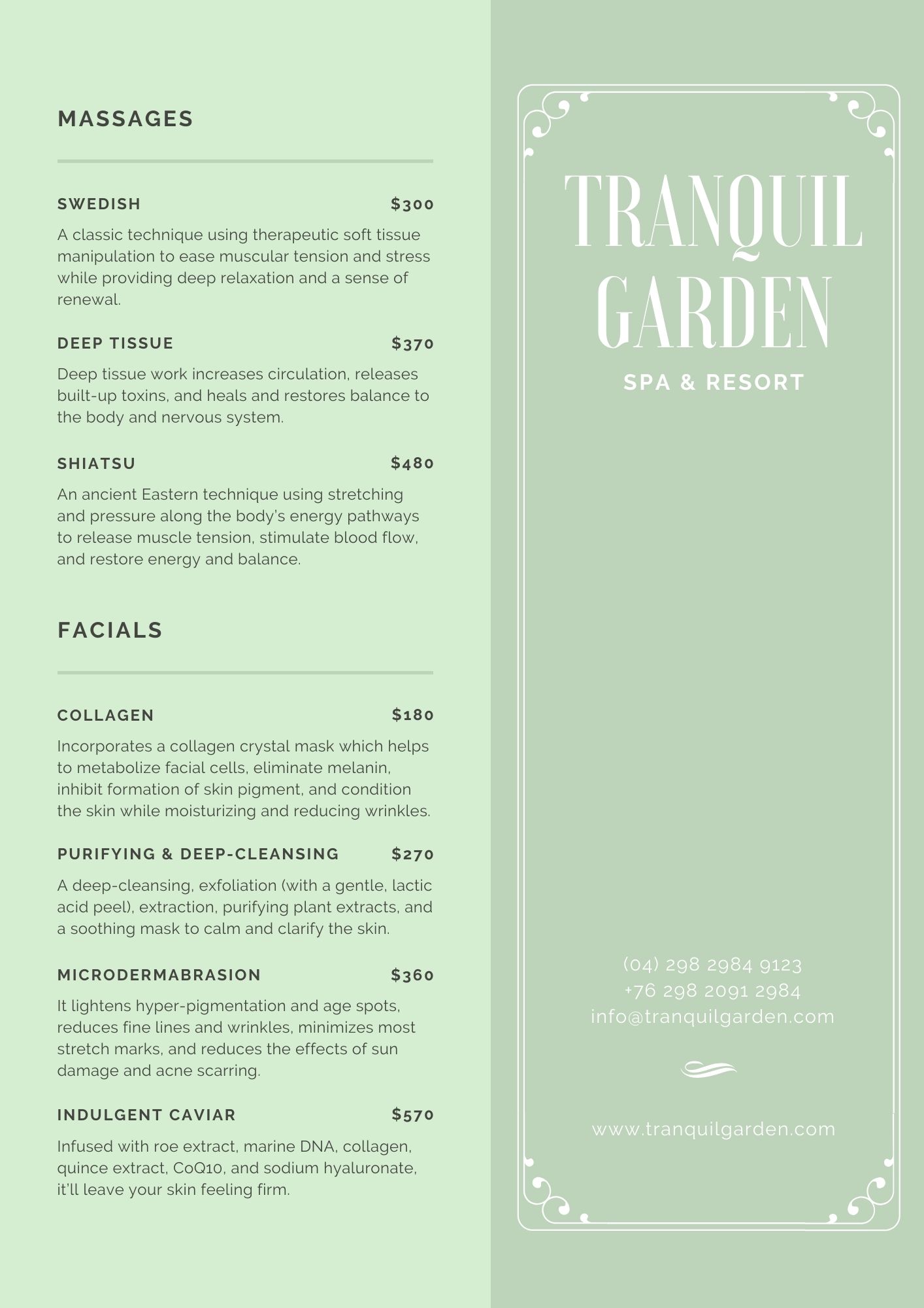 Thiết kế Menu Spa đẹp